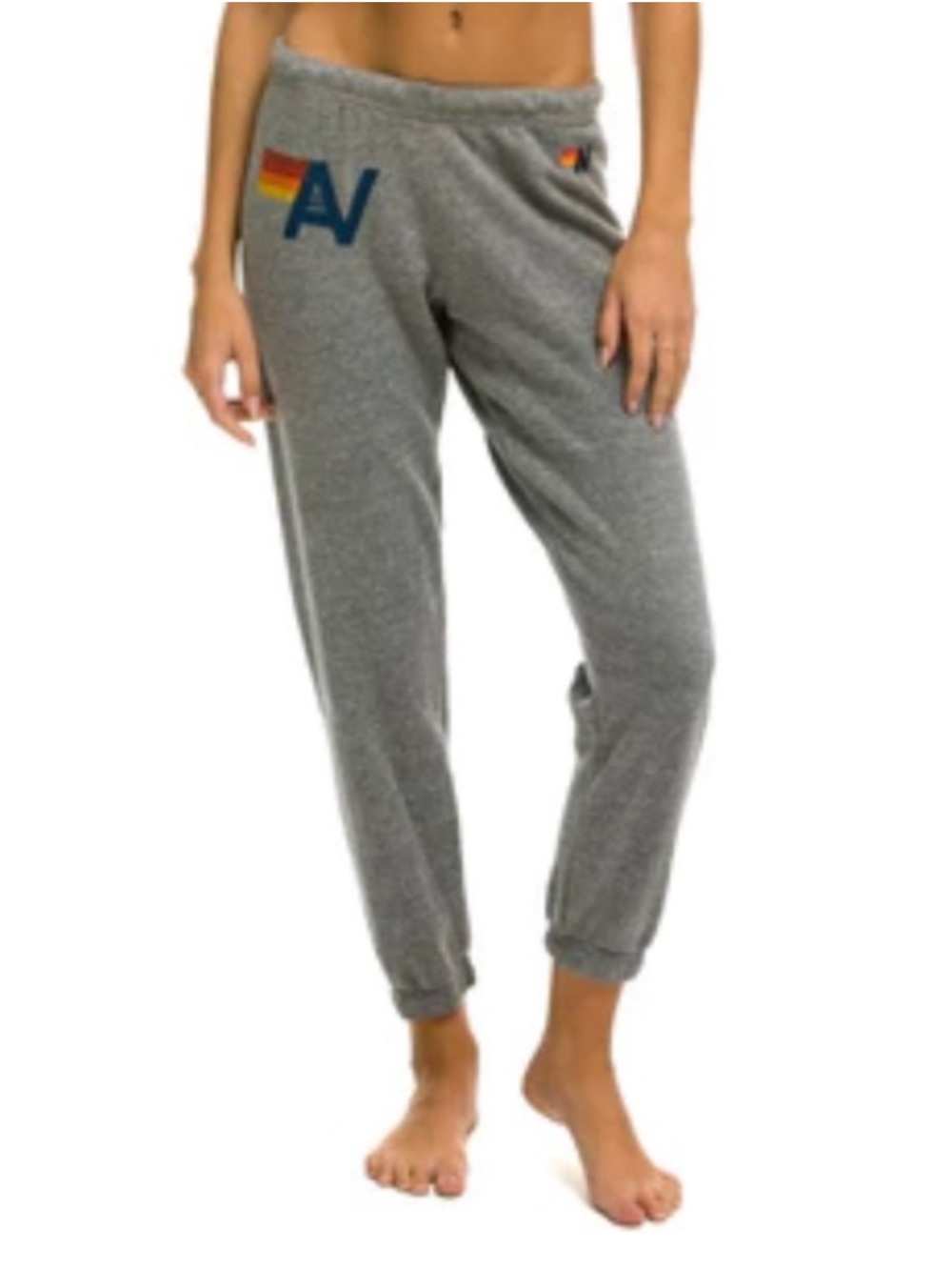 Aviator Nation Gray Jogger Sweatpants with Rainbow Logo small